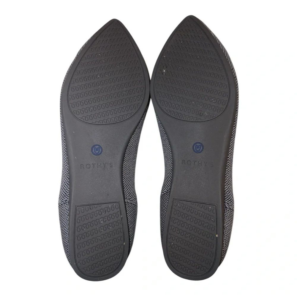 Rothy's The Point Slip On Flats in Cloud Grey Birdseye with Blue Trim Size 8